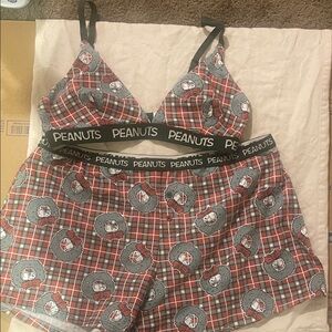 Peanuts Women's Red and Black Plaid Pajama Set